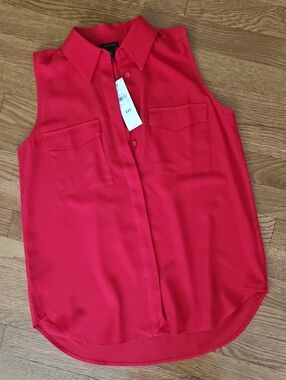 Ann Taylor Sleeveless Red Button-Front Camisole